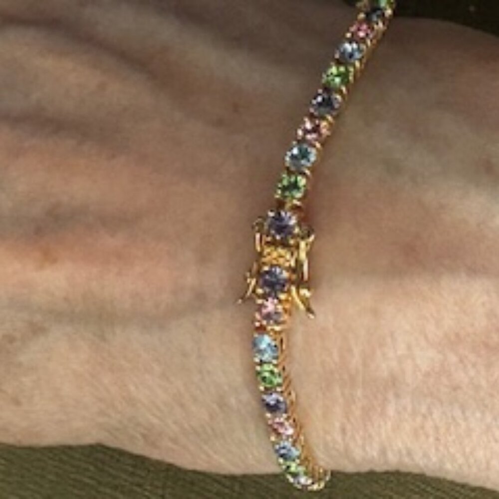 Joan Rivers gold tone multicolor tennis bracelet-7 1/2" long